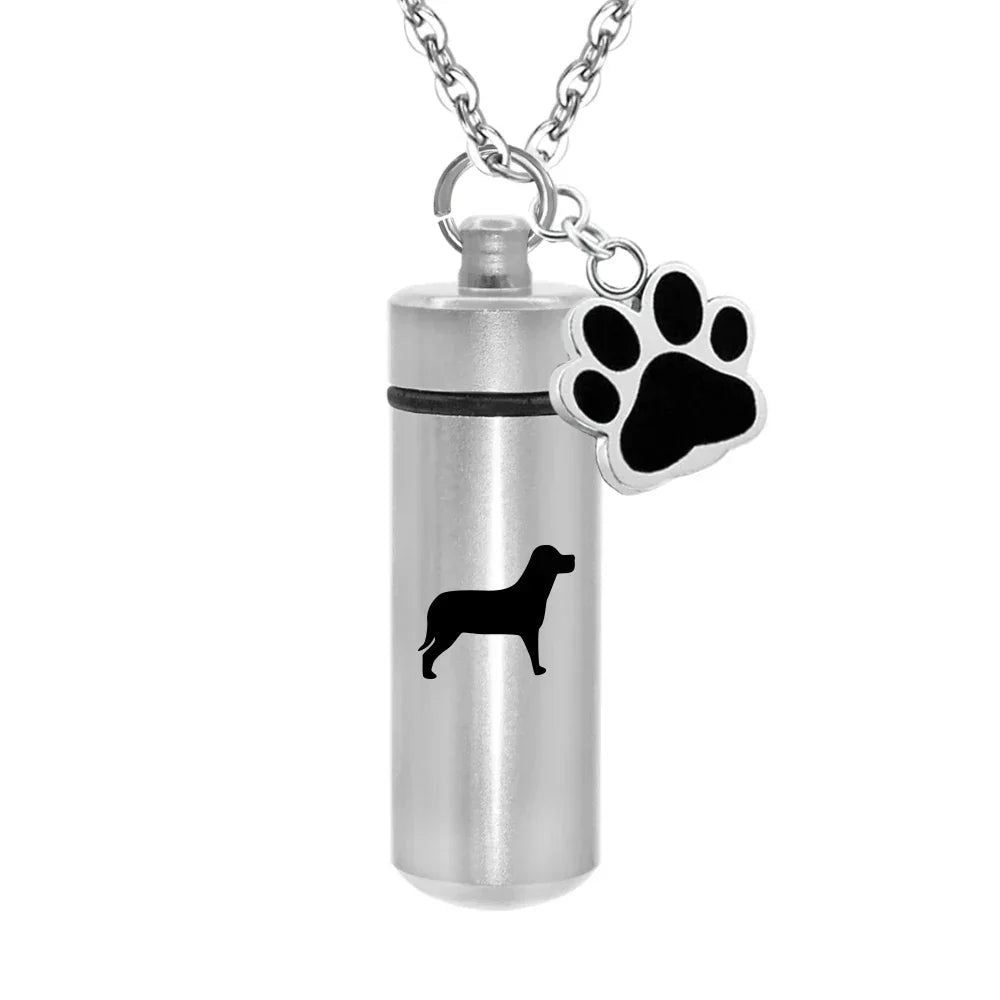 Lovely Pet Paw Cylinder Cremation Pendant Jewelry Ashes