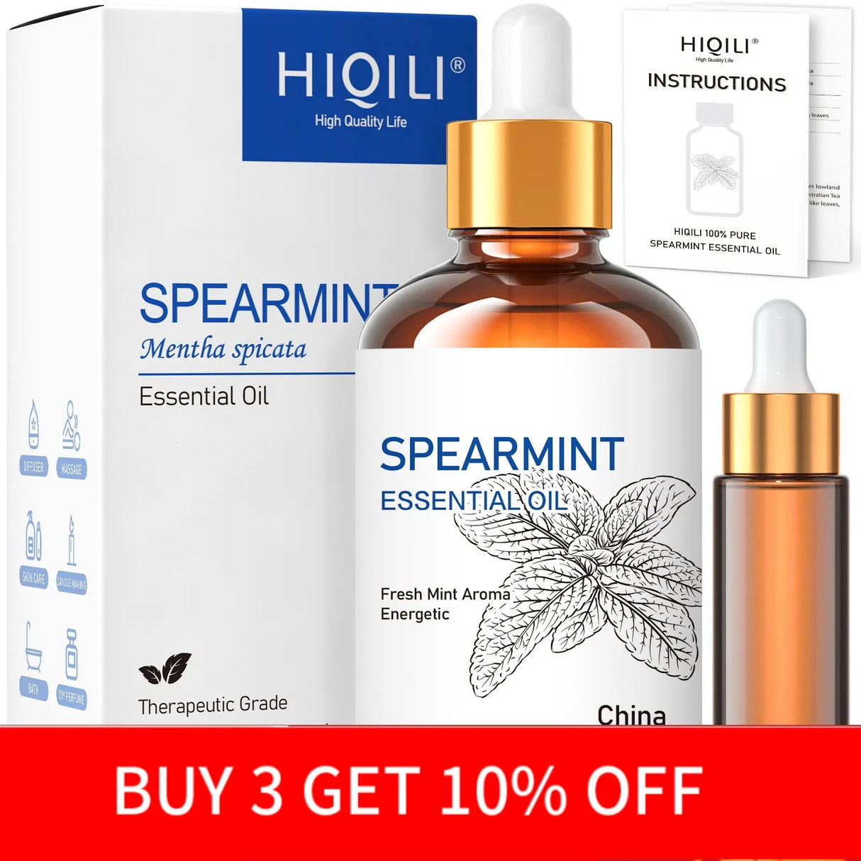 HIQILI Spearmint Vanilla Rose Cinnamon Lemon Essential Oils,100ML