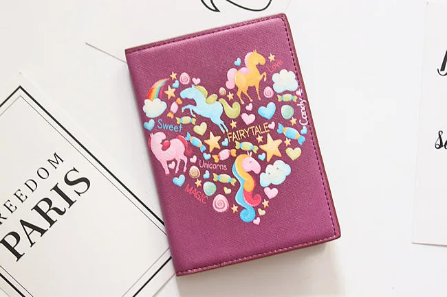 Cute Unicorn Girls Travel Abroad Passport Protection Set Waterproof Passport Holder Card Wallet