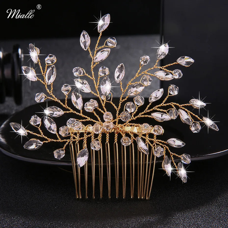 Miallo Austrian Crystal Branches and Leaves Hair Jewelry