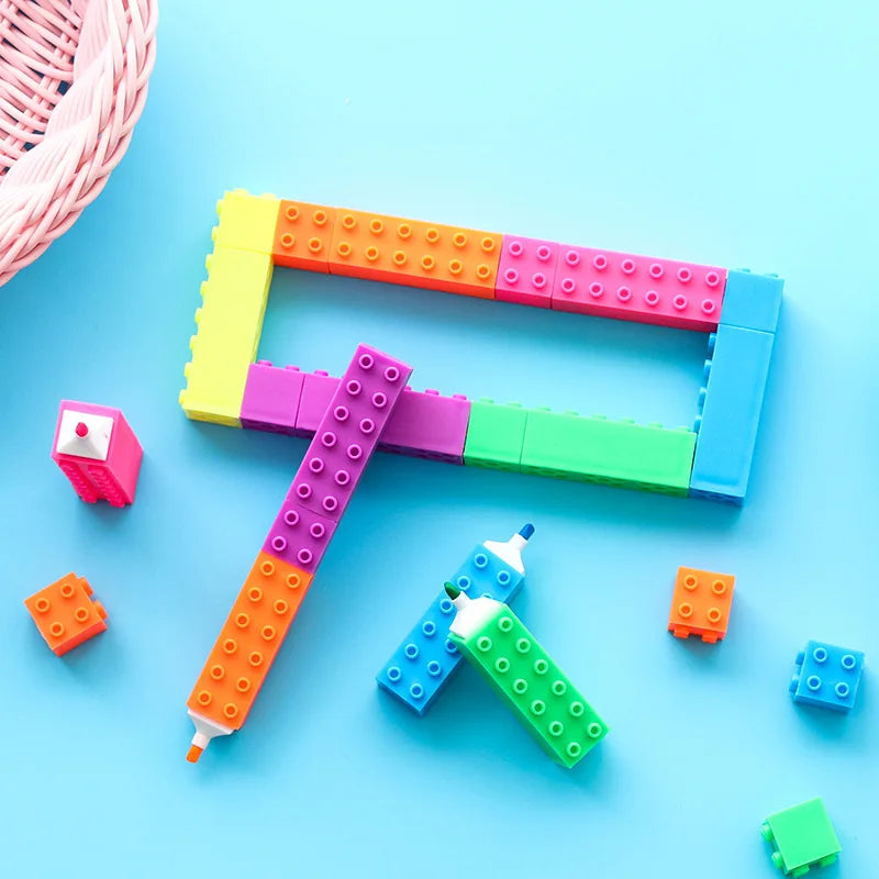 6pcs Mini Block Color Highlighter Pen Building Toy