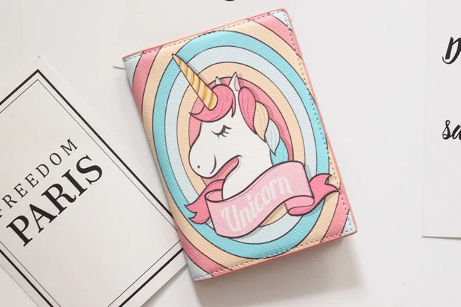 Cute Unicorn Girls Travel Abroad Passport Protection Set Waterproof Passport Holder Card Wallet