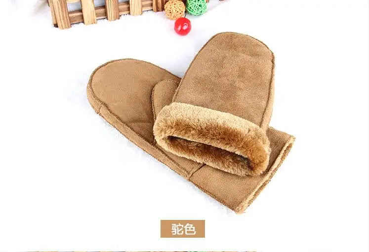 Mens Womens Faux Sheepskin Leather Gloves Heated Fur
