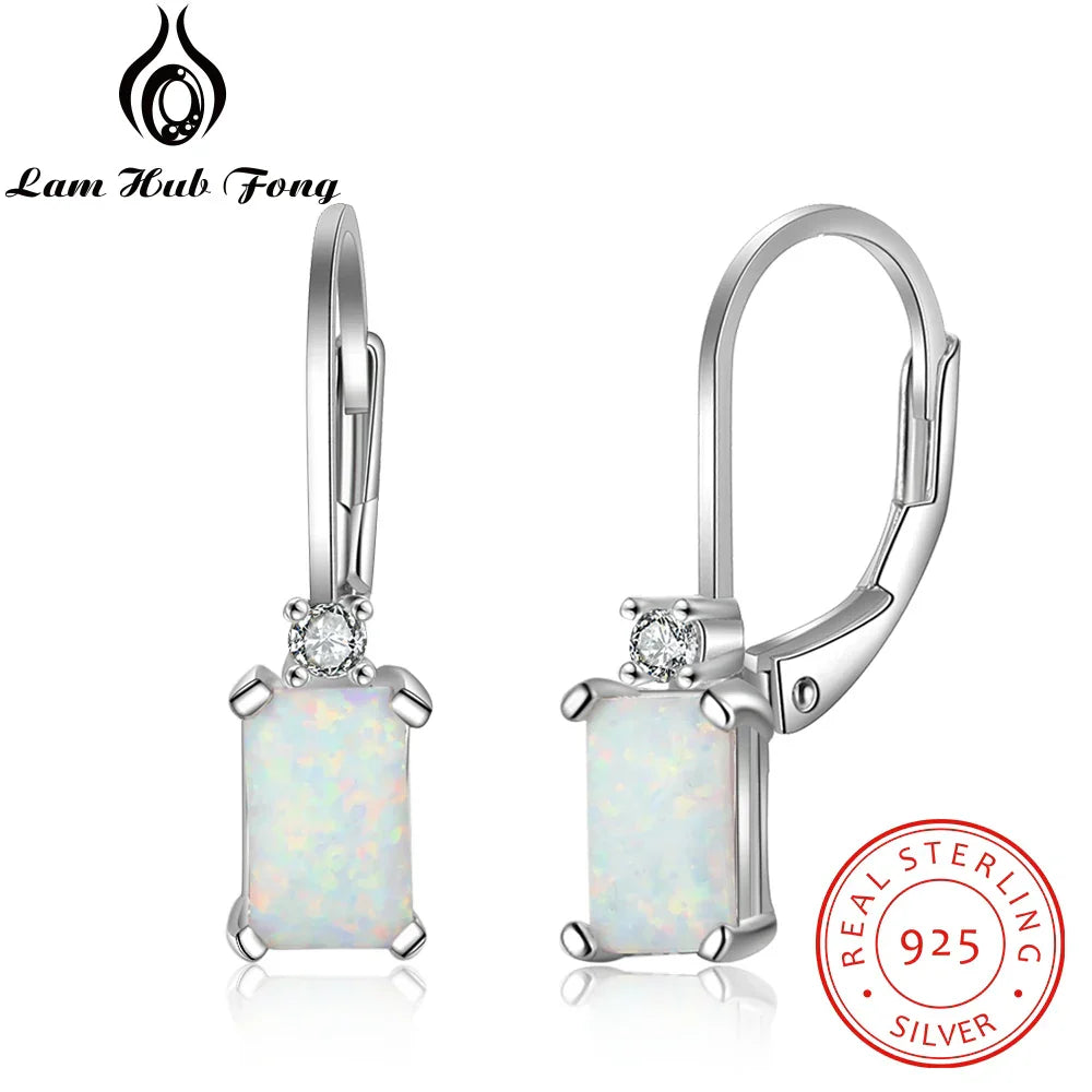 Geometric 925 Sterling Silver Hoop Earrings Rectangular Created
