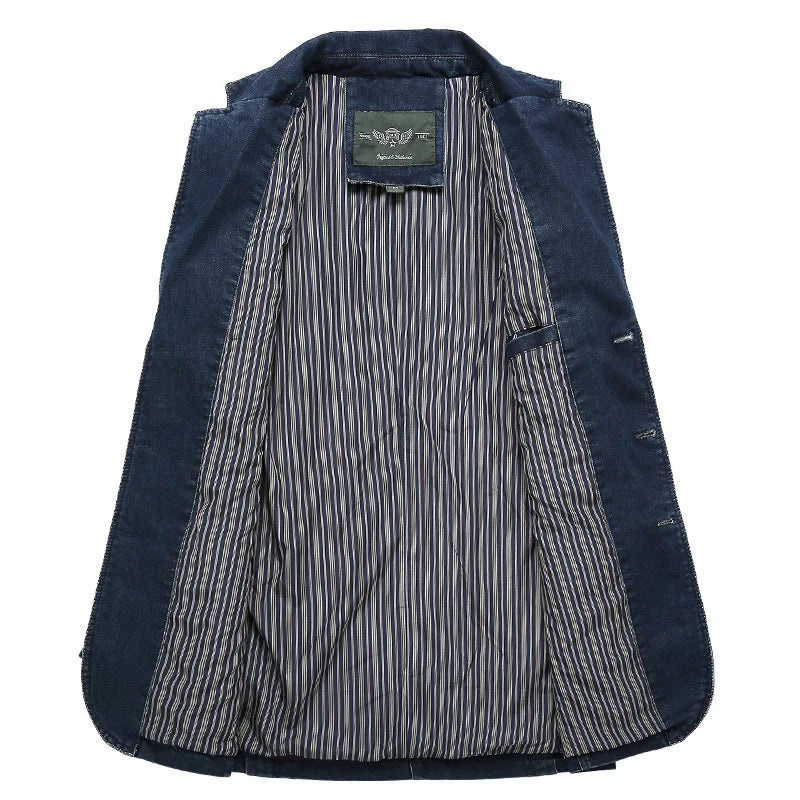 New Mens Denim Blazer Male Suit Jacket Oversized