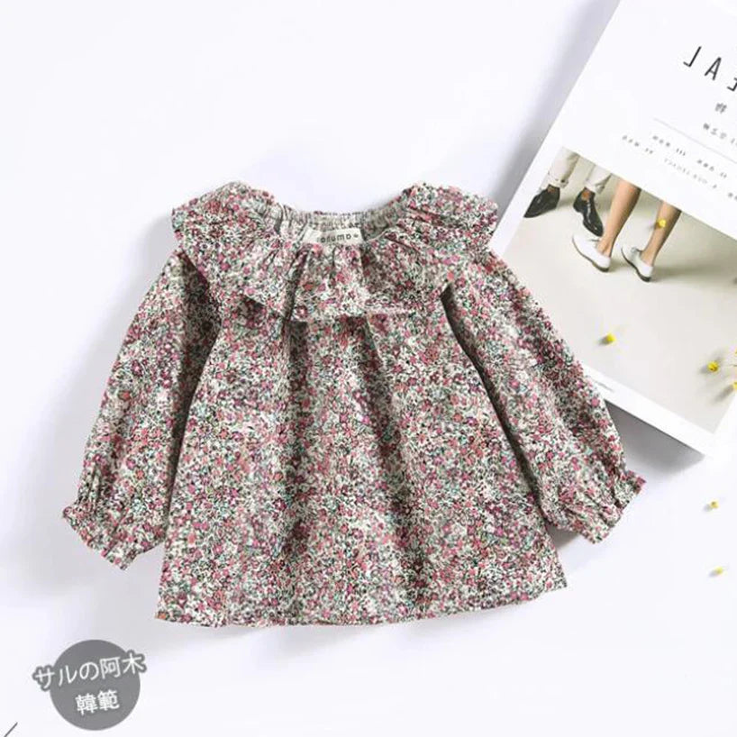 Sweet Ruffles Lace Collar Shirt for Girls Cotton