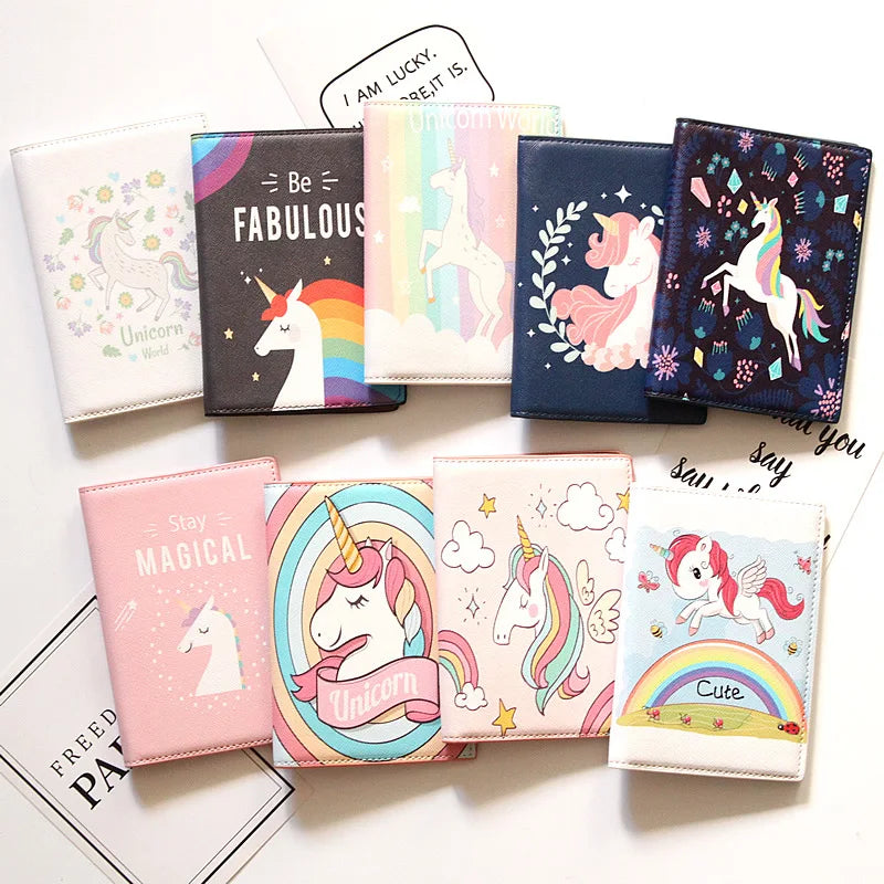 Cute Unicorn Girls Travel Abroad Passport Protection Set Waterproof Passport Holder Card Wallet