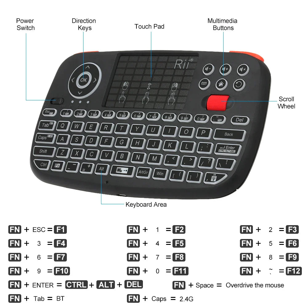 Rii i4 Mini BT Wireless Keyboard With Touchpad