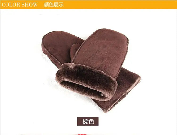 Mens Womens Faux Sheepskin Leather Gloves Heated Fur