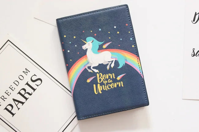 Cute Unicorn Girls Travel Abroad Passport Protection Set Waterproof Passport Holder Card Wallet