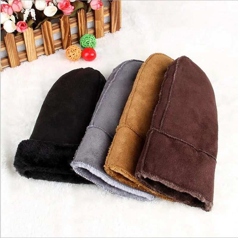Mens Womens Faux Sheepskin Leather Gloves Heated Fur