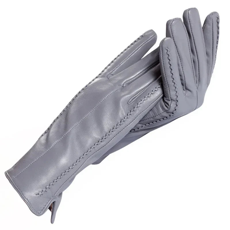 White leather women's gloves, Genuine Leather, cotton lining