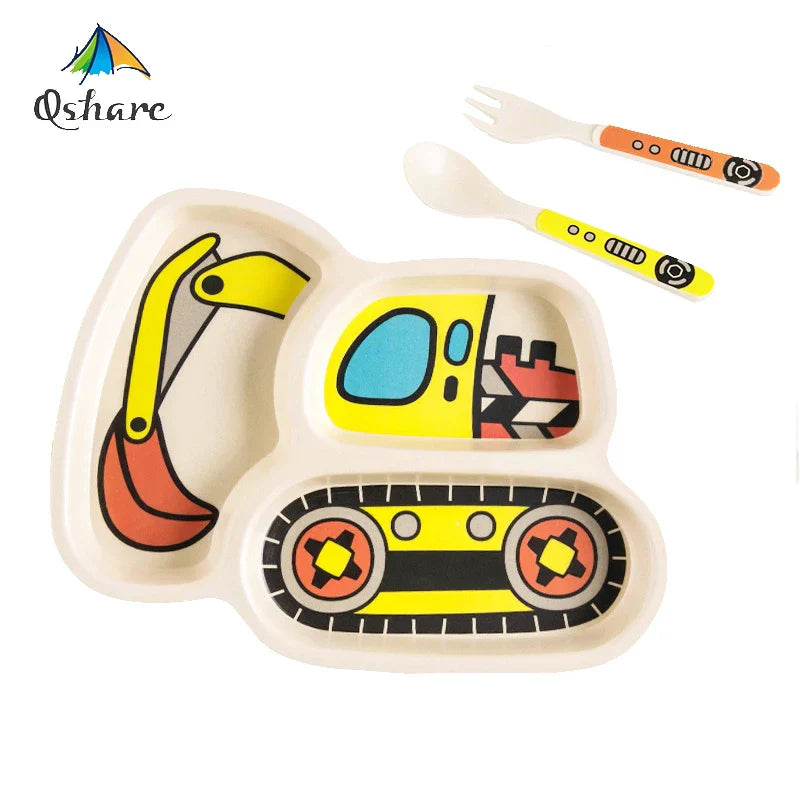 Qshare Bamboo Baby Feeding Food Infant Plate Tableware