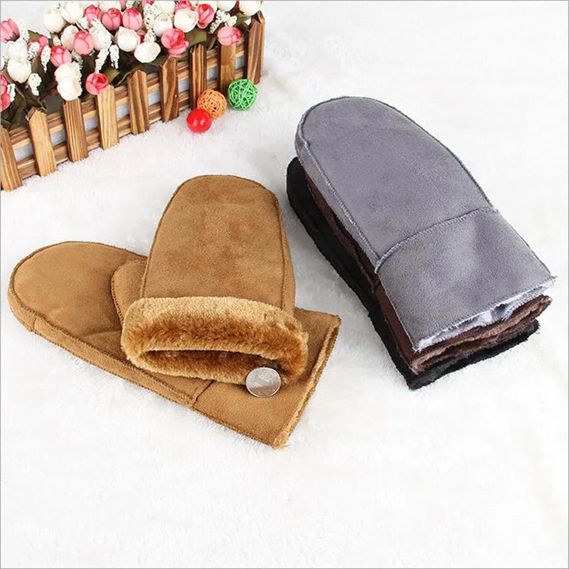 Mens Womens Faux Sheepskin Leather Gloves Heated Fur