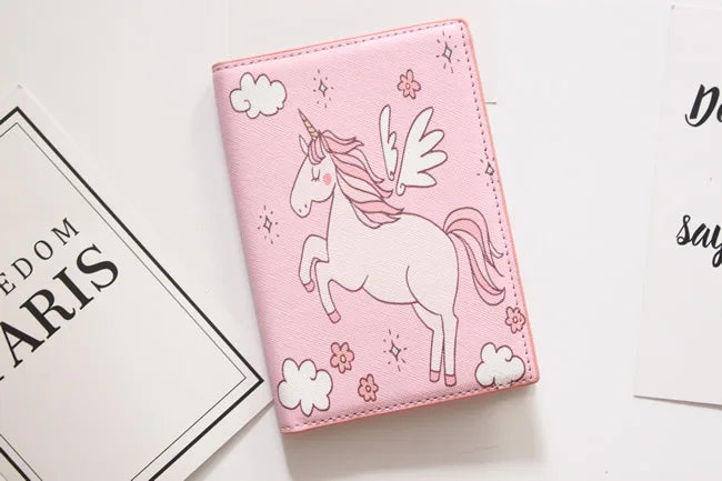 Cute Unicorn Girls Travel Abroad Passport Protection Set Waterproof Passport Holder Card Wallet