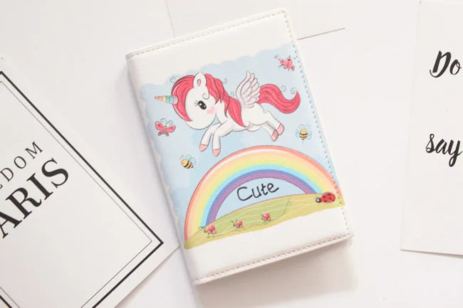 Cute Unicorn Girls Travel Abroad Passport Protection Set Waterproof Passport Holder Card Wallet
