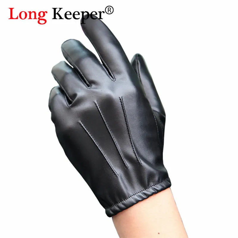 Long Keeper Fashion Black PU Leather Gloves Male