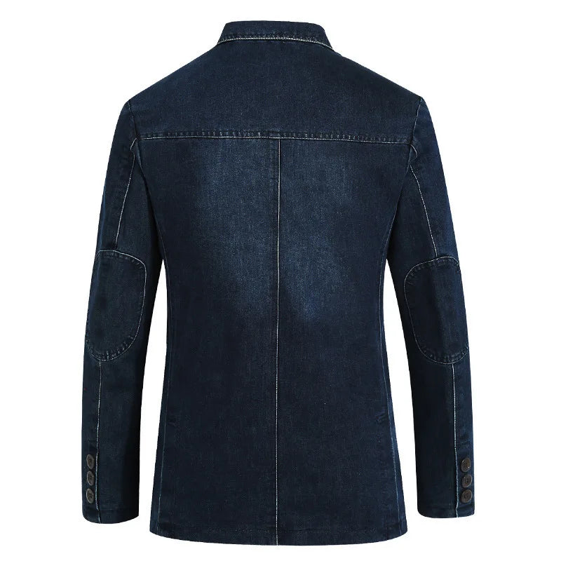 New Mens Denim Blazer Male Suit Jacket Oversized