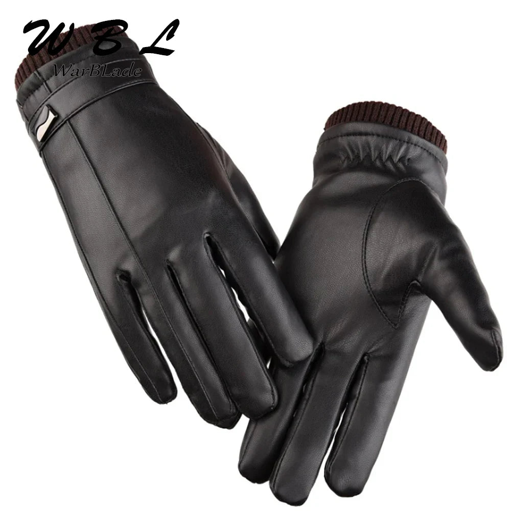 Men's Luxurious PU Leather Winter Driving Warm Gloves