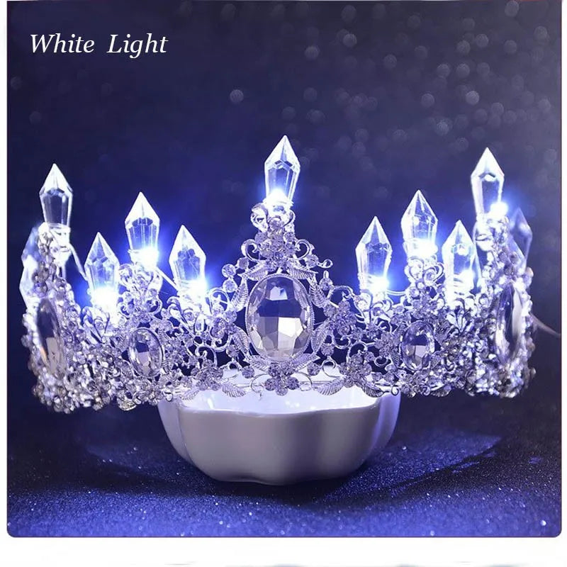 LED Light Crystal Crown Tiaras for Bride Women