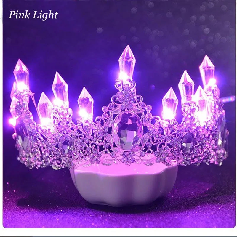 LED Light Crystal Crown Tiaras for Bride Women