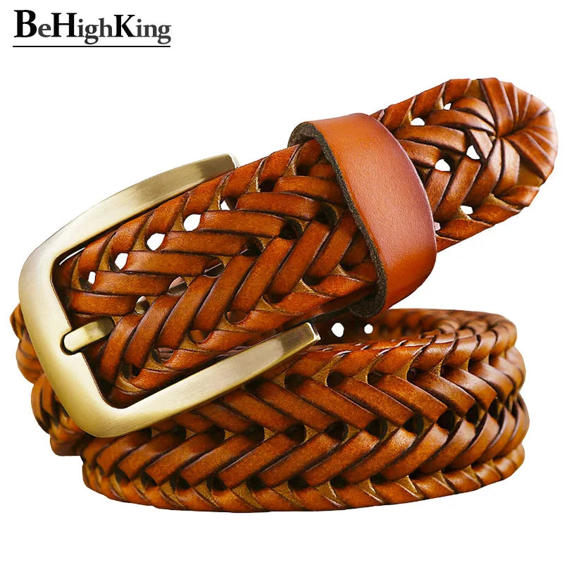 Luxury Genuine leather braided belt man Fashion men