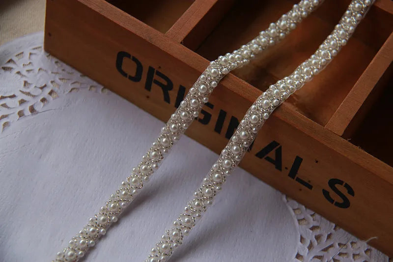 2Yards Pearl Beaded Lace Trim Mesh Lace Ribbon