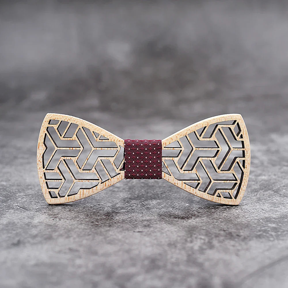 MAHOOSIVE Pocket Square Handkerchiefs Wood Bowtie Cufflinks Set