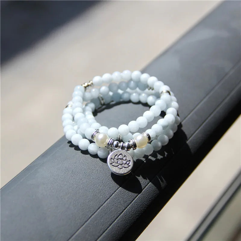 Women Bracelet Natural Stone Bracelet Beads Aquamarin with