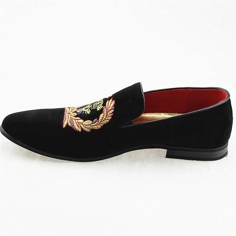 movechain Men's Suede Leather Loafers Mens Casual Embroidery