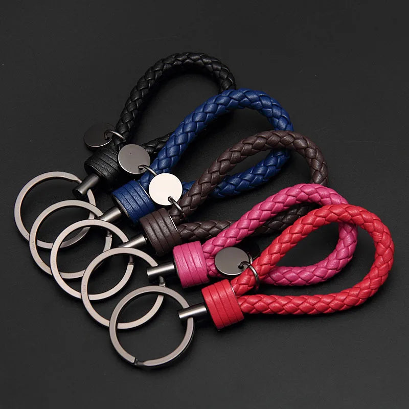 Handmade Braid Real Sheepskin Leather Woven Rope Keychain