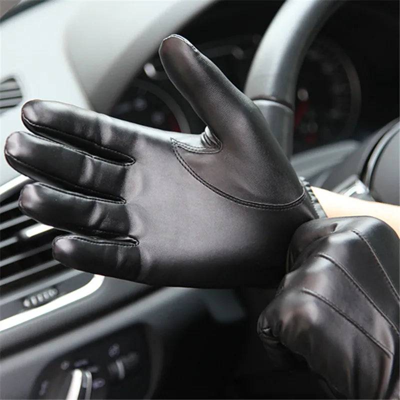 Long Keeper Fashion Black PU Leather Gloves Male