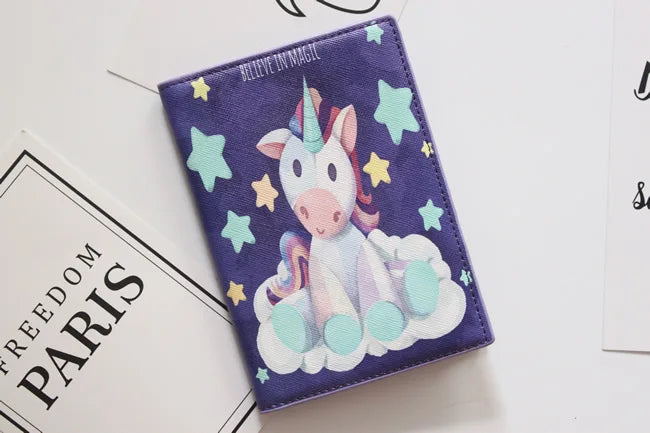 Cute Unicorn Girls Travel Abroad Passport Protection Set Waterproof Passport Holder Card Wallet