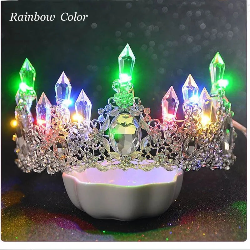 LED Light Crystal Crown Tiaras for Bride Women