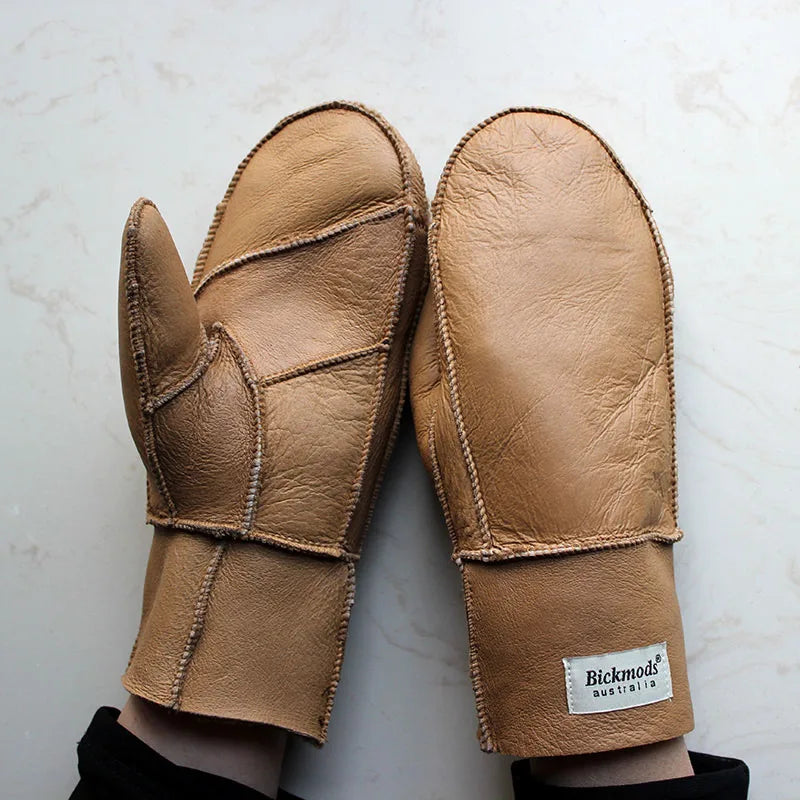 Sheepskin Fur Mittens Women's Leather Wool Color Winter
