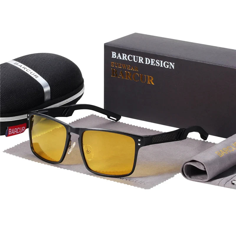 BARCUR Aluminium Magnesium Square Sunglasses Men Polarized Vintage