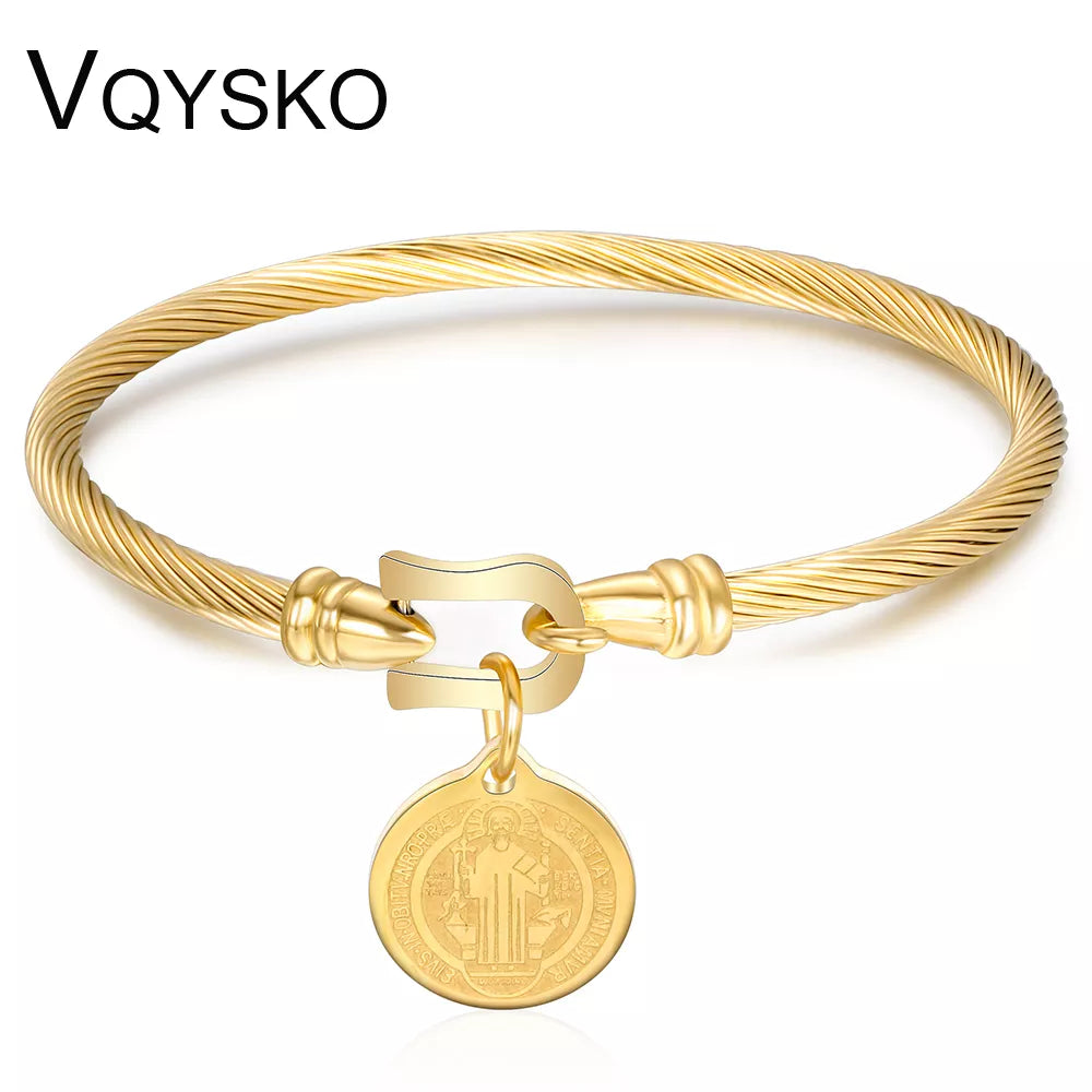 Fashion Cuff Bracelet Bangles With Saint Benedict Charm