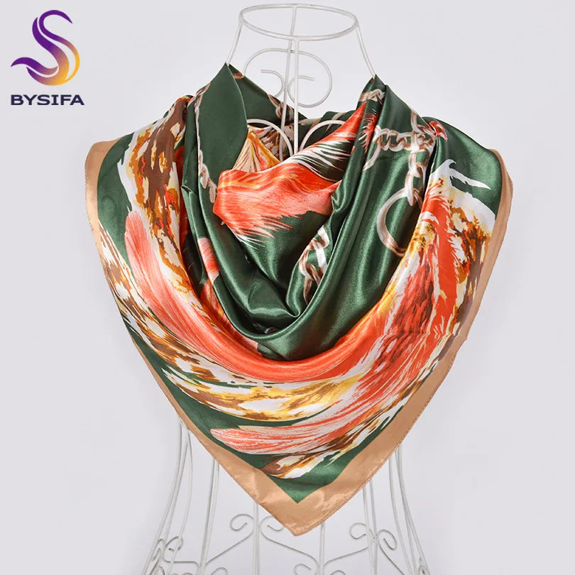 Spring And Autumn Female Satin Scarf,Big Square Scarves