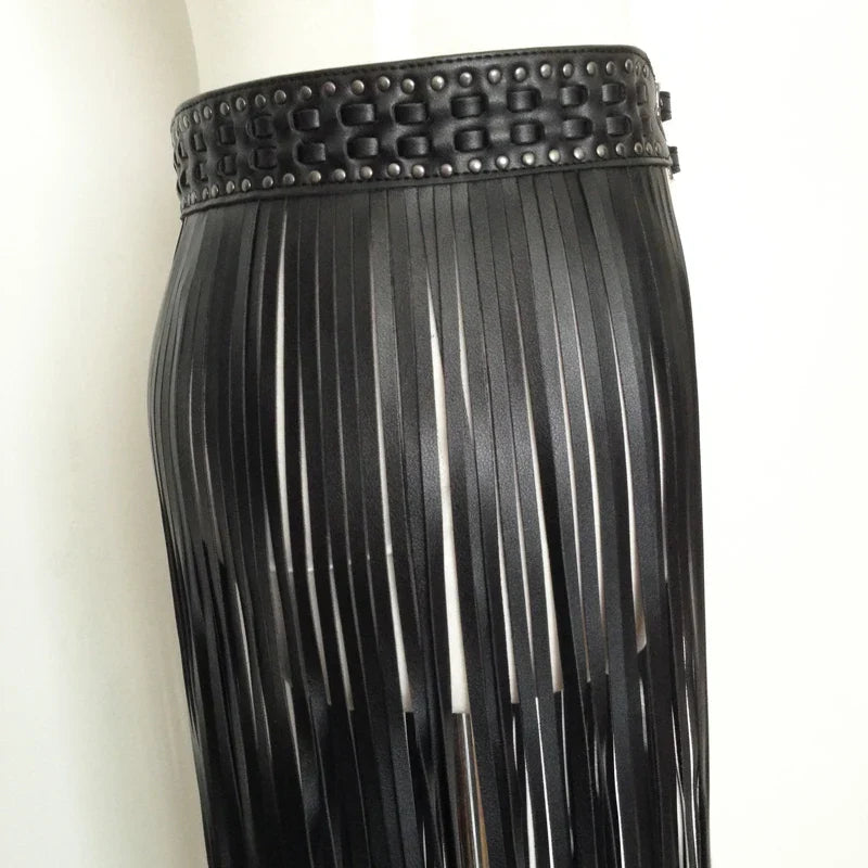 Sexy Long Fringe Leather Belts Black Designer Ceinture