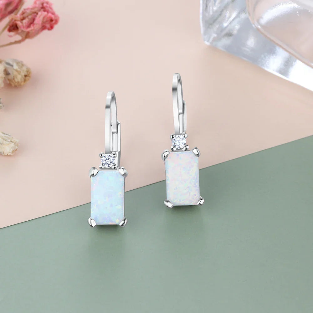 Geometric 925 Sterling Silver Hoop Earrings Rectangular Created