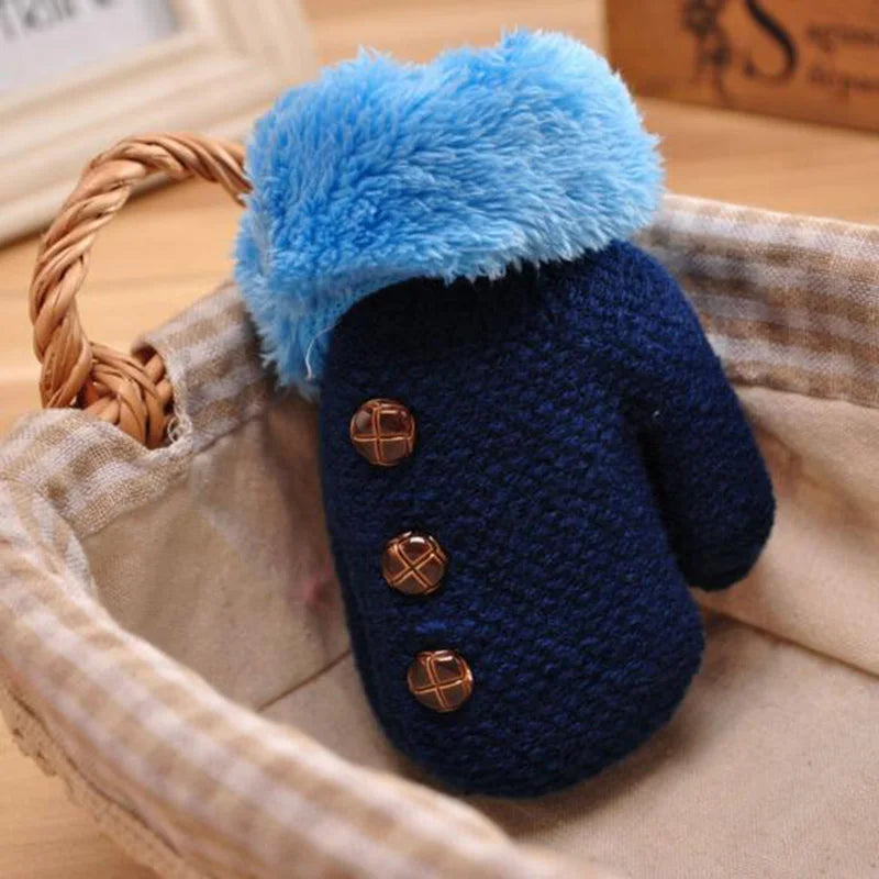 Lovely Winter Children' s Knitting Button Mittens Double