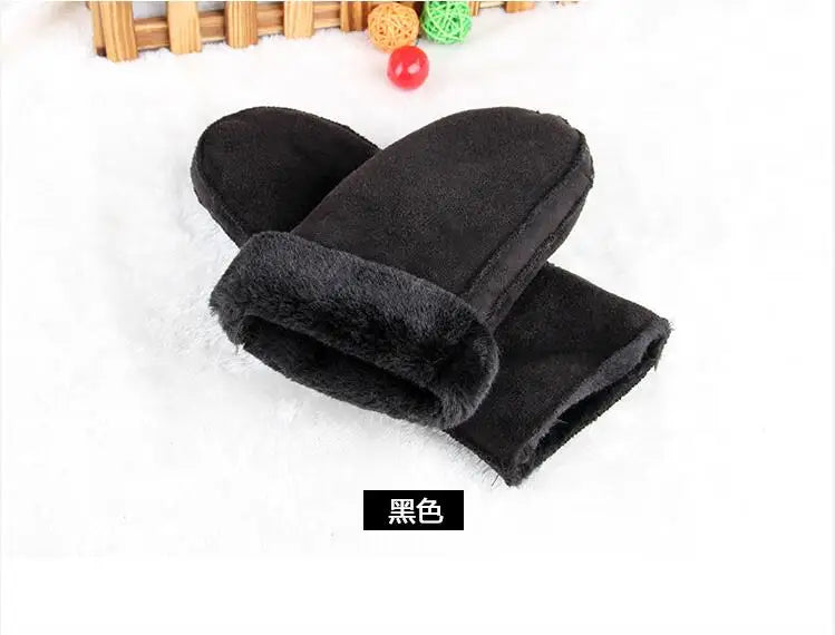 Mens Womens Faux Sheepskin Leather Gloves Heated Fur