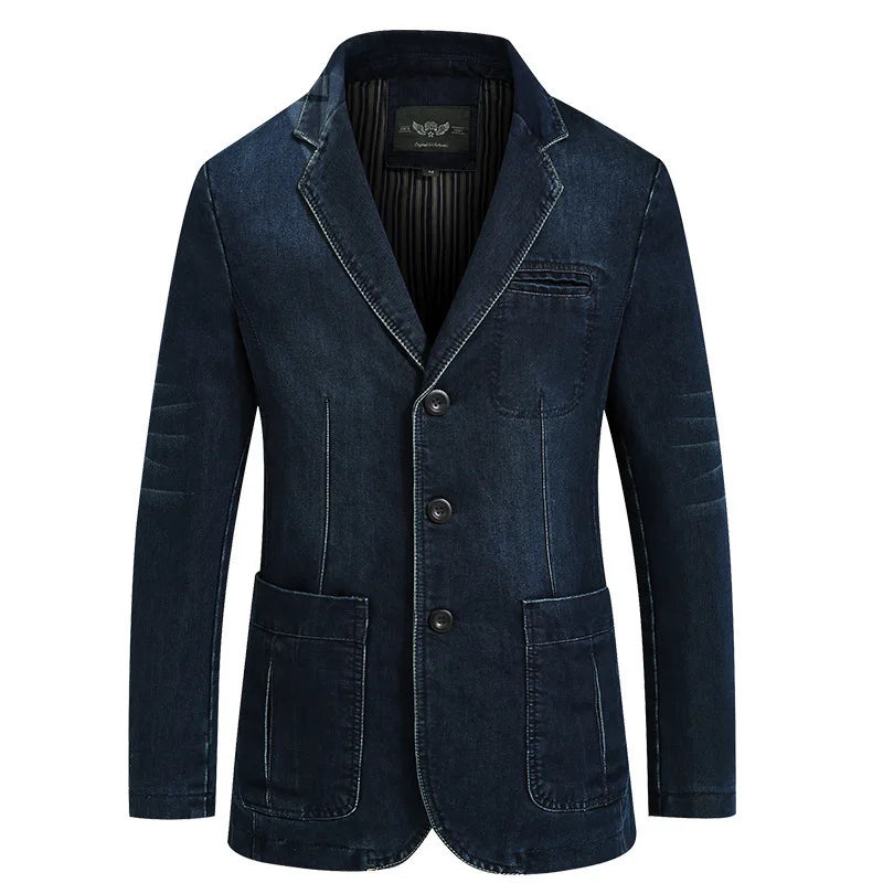 New Mens Denim Blazer Male Suit Jacket Oversized