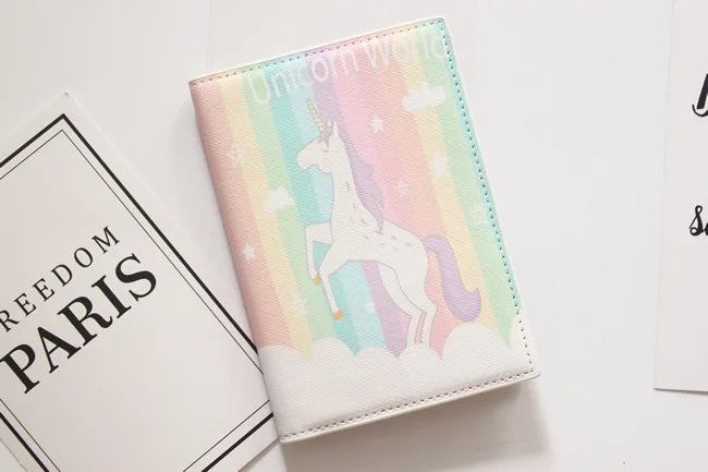 Cute Unicorn Girls Travel Abroad Passport Protection Set Waterproof Passport Holder Card Wallet