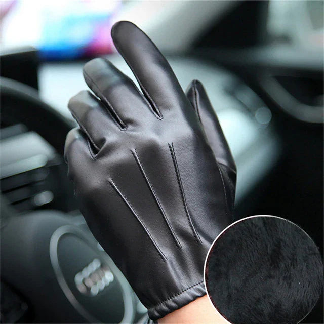 Long Keeper Fashion Black PU Leather Gloves Male