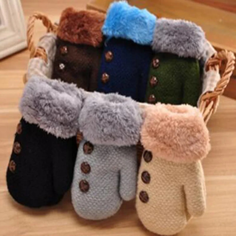 Lovely Winter Children' s Knitting Button Mittens Double