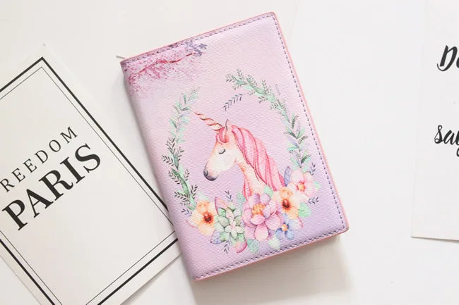 Cute Unicorn Girls Travel Abroad Passport Protection Set Waterproof Passport Holder Card Wallet
