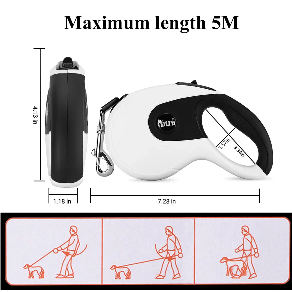 5M Retractable Dog Leashes with poop bag Dispenser