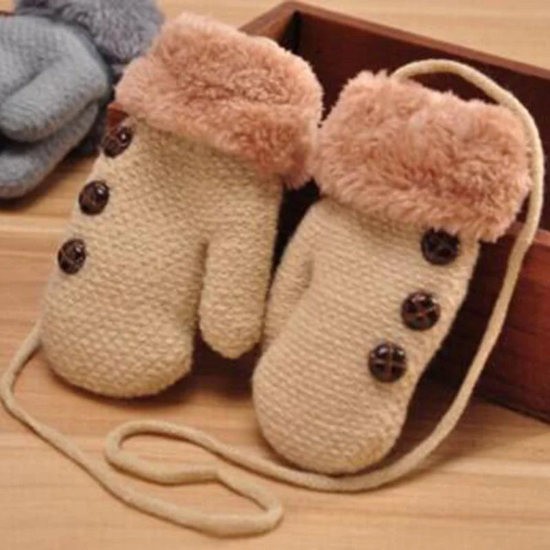 Lovely Winter Children' s Knitting Button Mittens Double