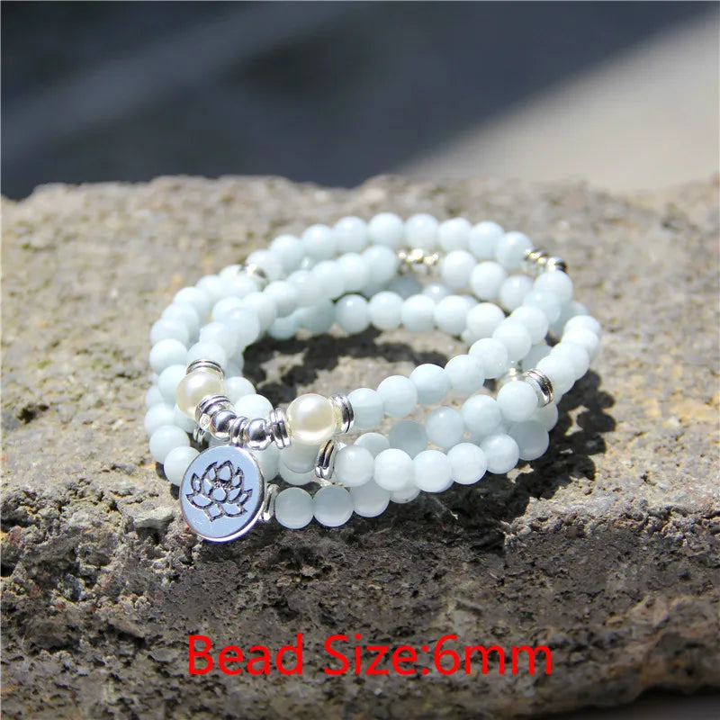 Women Bracelet Natural Stone Bracelet Beads Aquamarin with